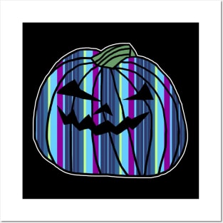 Mostly Blue Stripes Halloween Horror Pumpkin Posters and Art